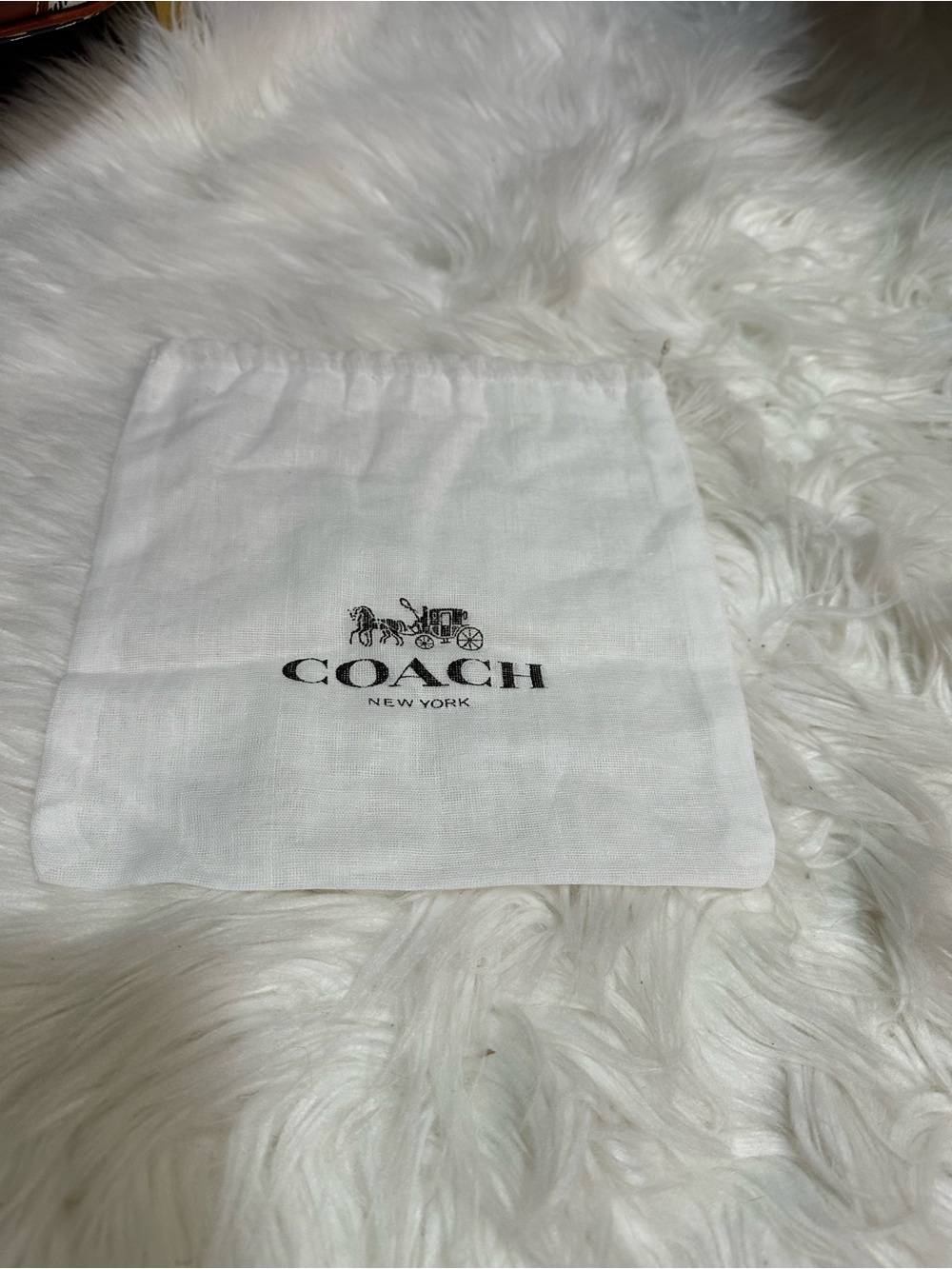 Coach White Cotton Drawstring Pouch with Black Logo 8x8